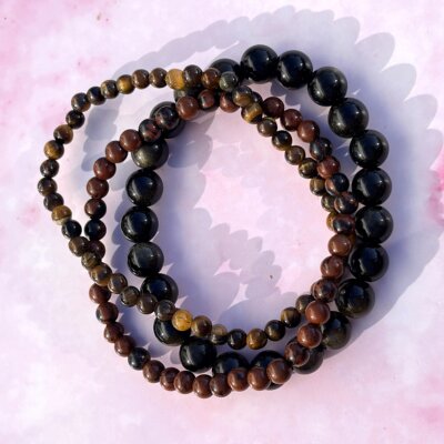 Guld Obsidian, Tigerøje og Mahogni Obsidian armbånd